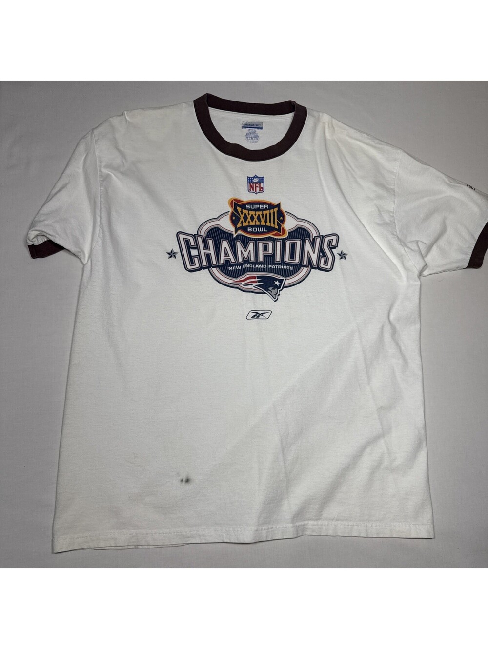 VTG New England Patriots Reebok Super Bowl XXXVIII T-Shirt 2004 White Mens XL